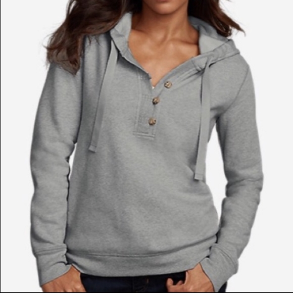 Eddie Bauer Tops - EDDIE BAUER brushed fleece gray hooded pullover